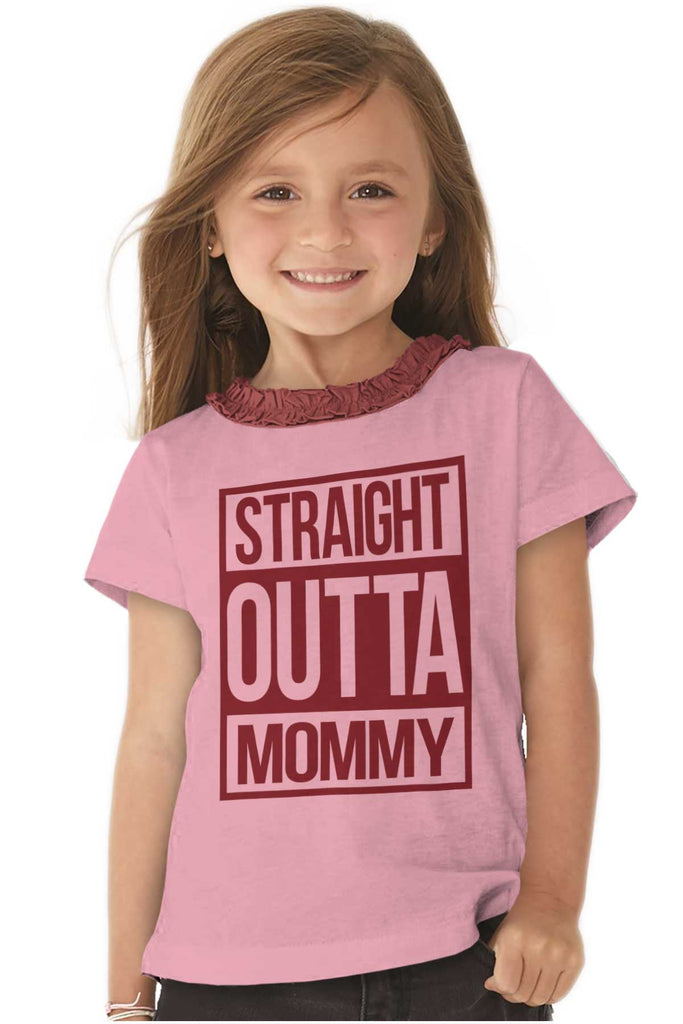 Straight Outta Mommy Toddler Ruffled Trim T-Shirt-Direct To Garment Print-Brisco Baby