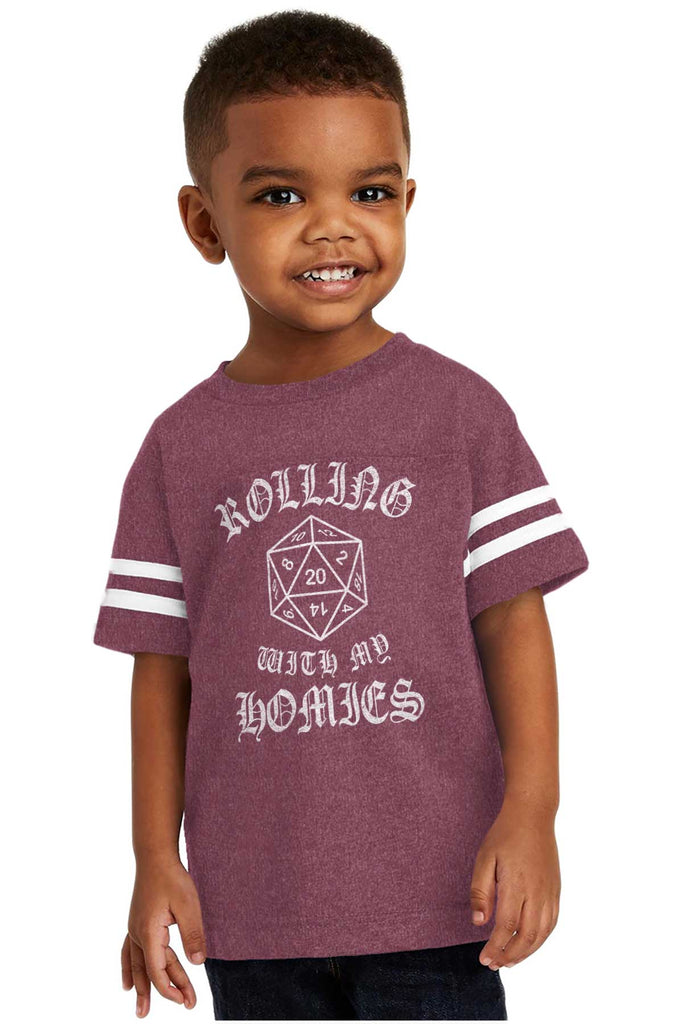Rolling With My Homies Dungeons Toddler Football Jersey Tee-Direct To Garment Print-Brisco Baby