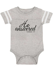 He Answered Football Romper Bodysuit-Direct To Garment Print-Brisco Baby