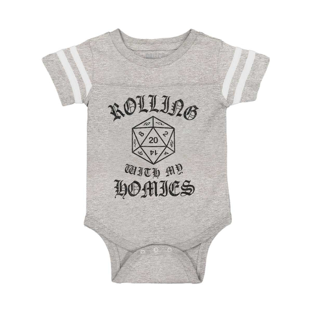 Rolling With My Homies Dungeons Football Romper Bodysuit-Direct To Garment Print-Brisco Baby