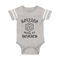 Rolling With My Homies Dungeons Football Romper Bodysuit-Direct To Garment Print-Brisco Baby