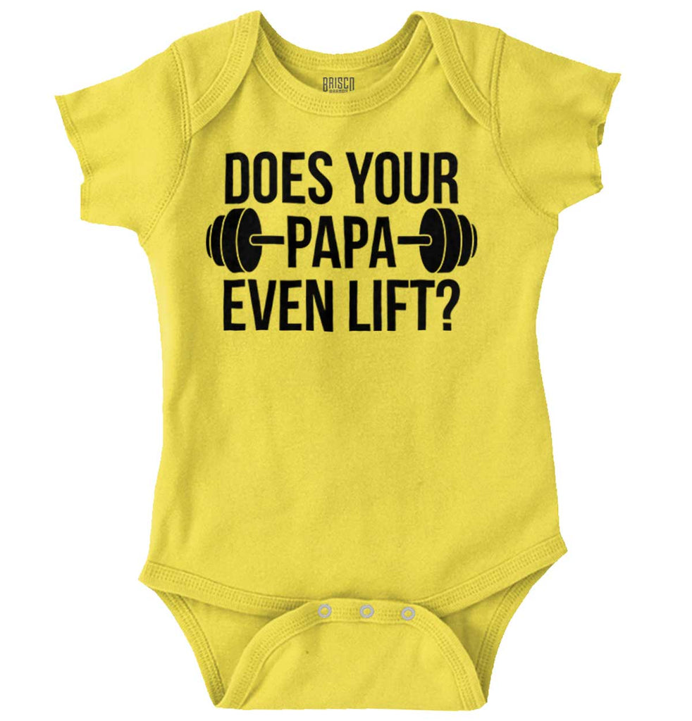 Does Your Papa Lift? Romper Bodysuit-Direct To Garment Print-Brisco Baby