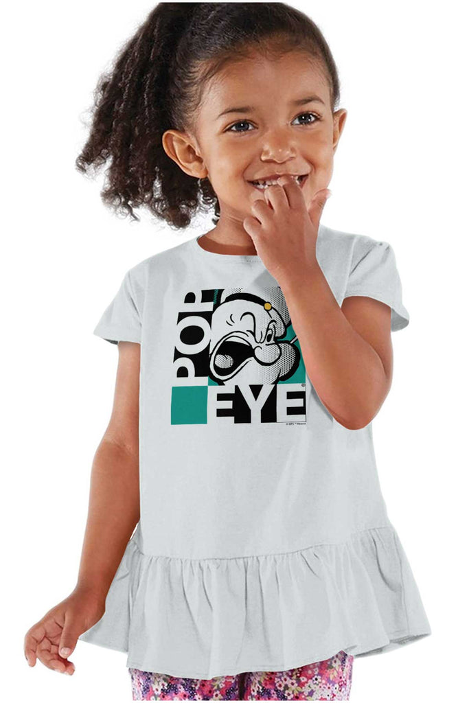 Popeye Pop Art Toddler Ruffle Bottom Tee-Direct To Garment Print-Brisco Baby