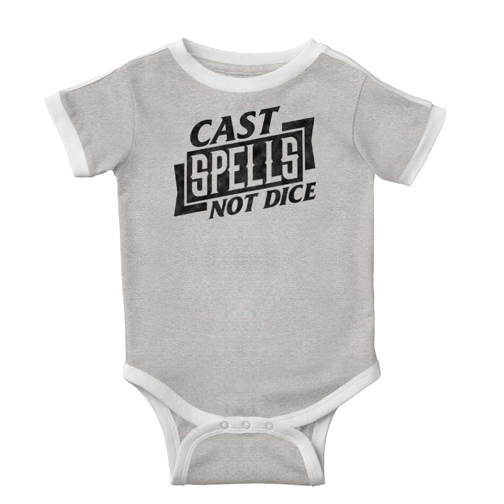 Cast Spells Not Dice Dungeons Ringer Romper Bodysuit-Direct To Garment Print-Brisco Baby