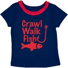 Crawl Walk Fish Toddler Ruffled Trim T-Shirt-Direct To Garment Print-Brisco Baby