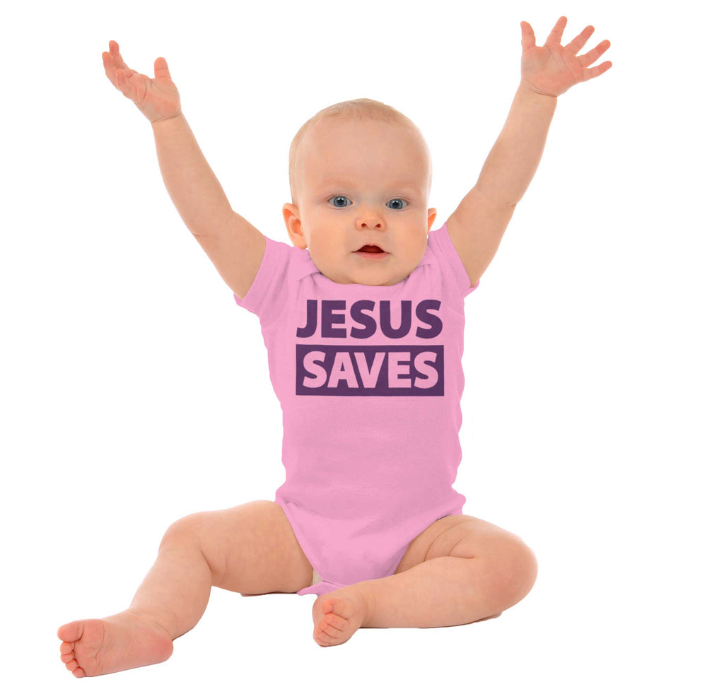 Jesus Saves Romper Bodysuit-Direct To Garment Print-Brisco Baby