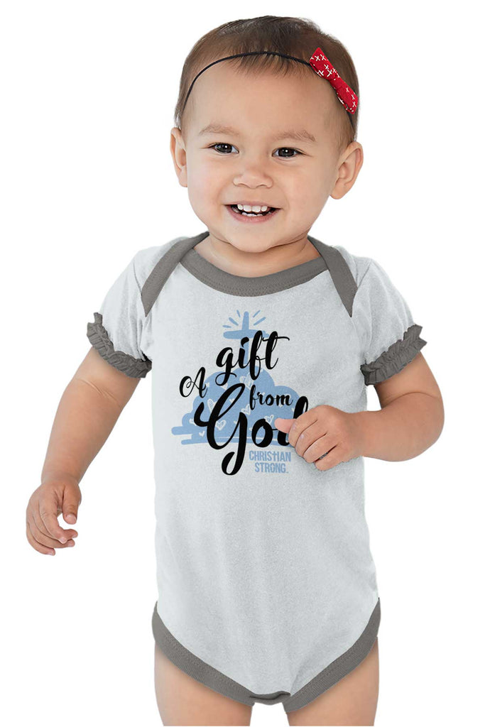 Gift From God Baby Ruffled Trim Romper-Direct To Garment Print-Brisco Baby