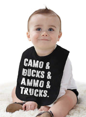 Camo Bucks Ammo Trucks Infant Baby Bib-Direct To Garment Print-Brisco Baby