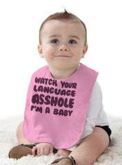 Watch Your Language Infant Baby Bib-Direct To Garment Print-Brisco Baby