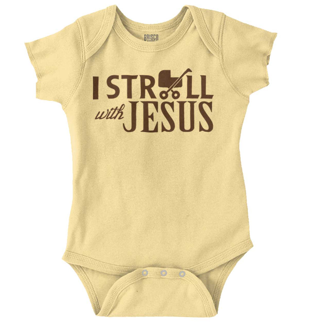 Stroll With Jesus Romper Bodysuit-Direct To Garment Print-Brisco Baby