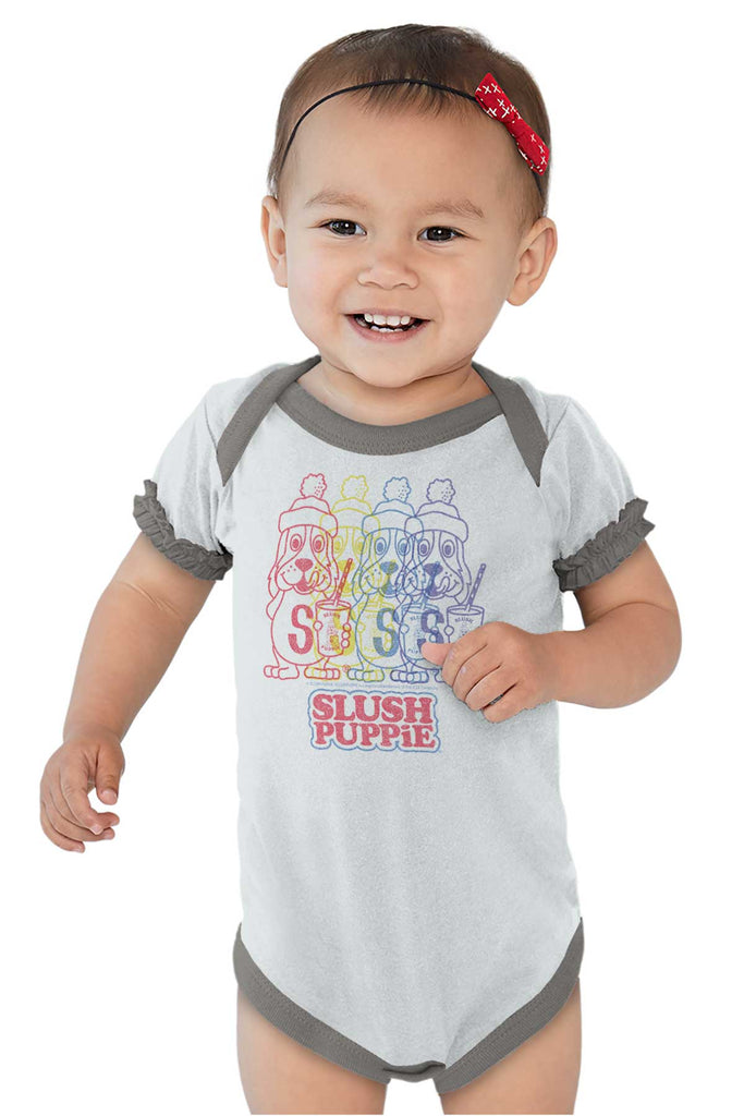 Rainbow Puppie Baby Ruffled Trim Romper-Direct To Garment Print-Brisco Baby