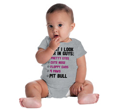Pit Bull Checklist Romper Bodysuit-Direct To Garment Print-Brisco Baby