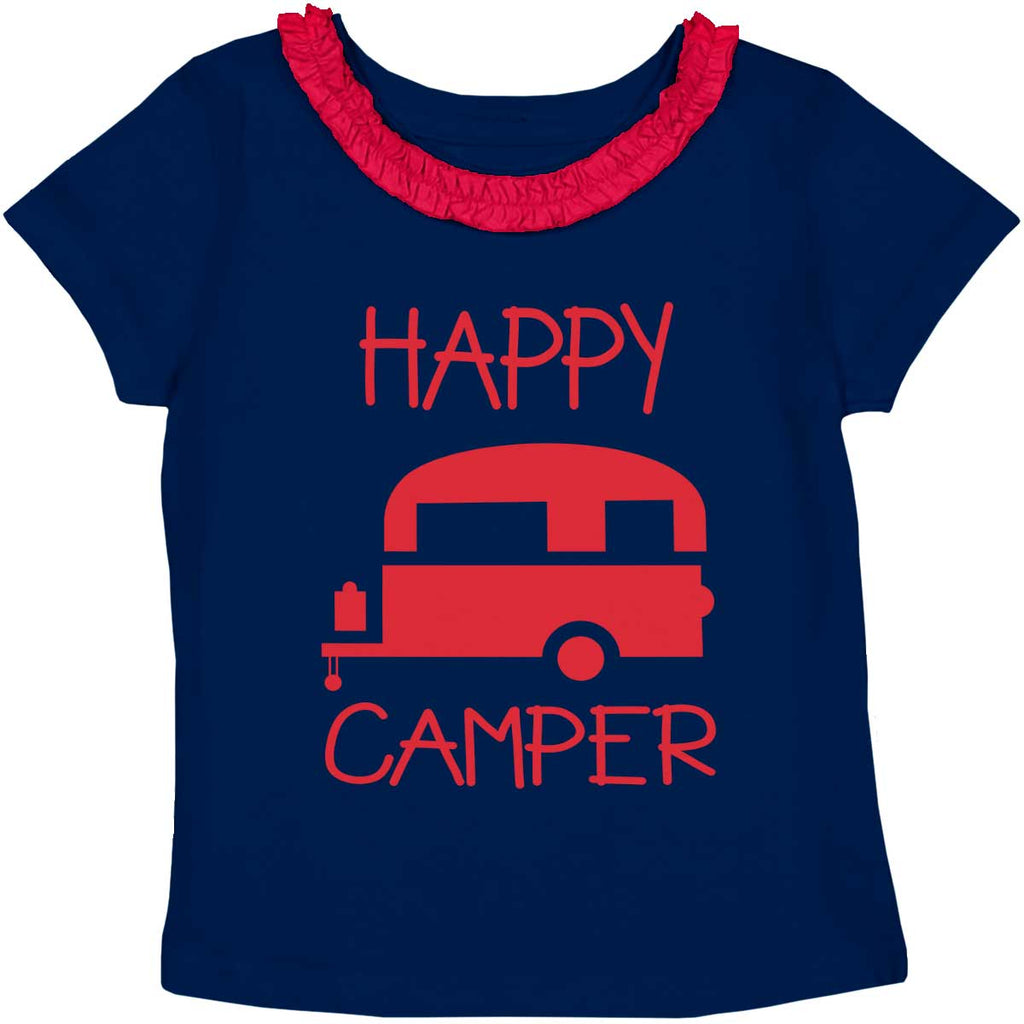 Happy Camper Toddler Ruffled Trim T-Shirt-Direct To Garment Print-Brisco Baby