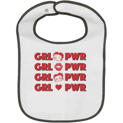 Girl Power Trimmed White Snap Bib-Direct To Garment Print-Brisco Baby