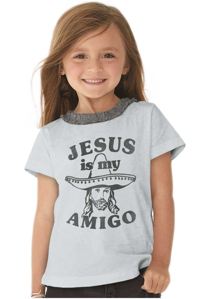 Amigo Jesus Toddler Ruffled Trim T-Shirt-Direct To Garment Print-Brisco Baby