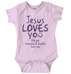 Jesus Loves You Romper Bodysuit-Direct To Garment Print-Brisco Baby
