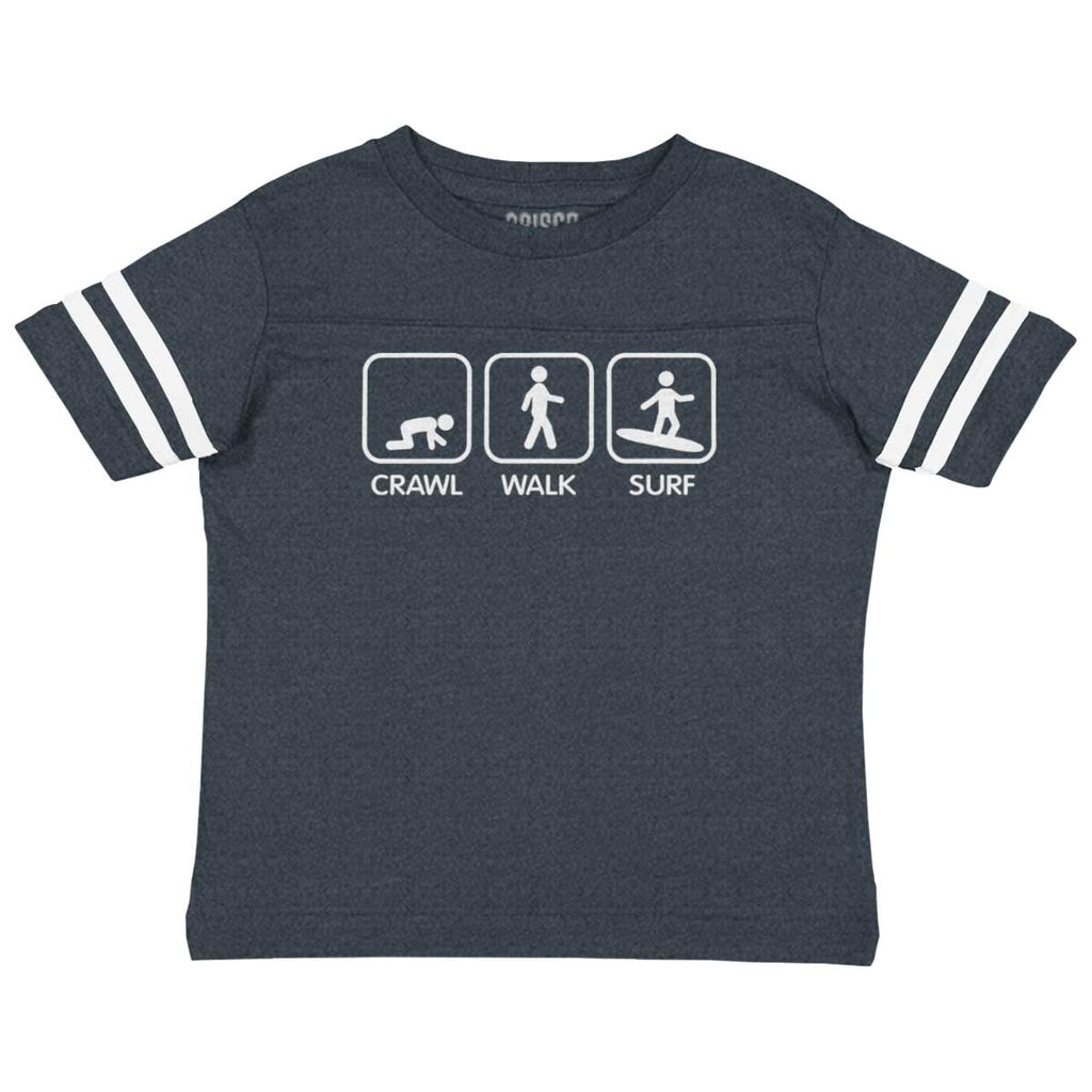 Crawl Walk Surf Toddler Football Jersey Tee-Direct To Garment Print-Brisco Baby