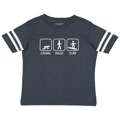 Crawl Walk Surf Toddler Football Jersey Tee-Direct To Garment Print-Brisco Baby