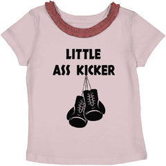 Little Ass Kicker Toddler Ruffled Trim T-Shirt-Direct To Garment Print-Brisco Baby
