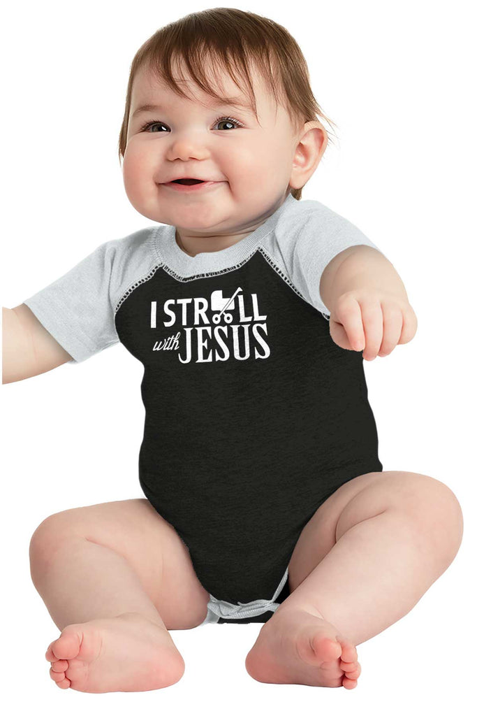 Stroll With Jesus Raglan Romper Bodysuit-Direct To Garment Print-Brisco Baby