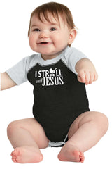 Stroll With Jesus Raglan Romper Bodysuit-Direct To Garment Print-Brisco Baby