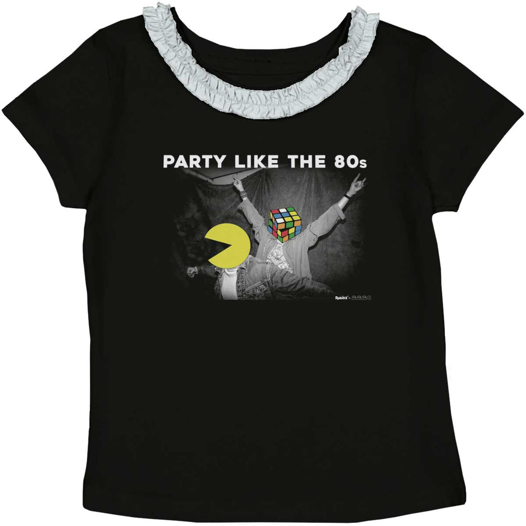 Party Like The 80s Toddler Ruffled Trim T-Shirt-Direct To Garment Print-Brisco Baby