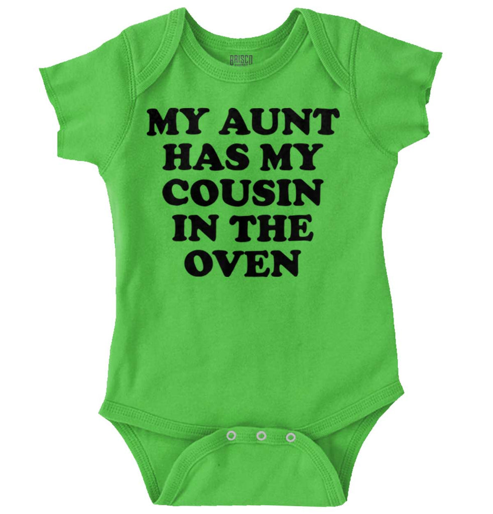 Aunt Has Cousin In Oven Romper Bodysuit-Direct To Garment Print-Brisco Baby