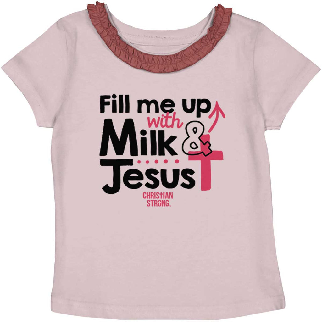 Milk And Jesus Toddler Ruffled Trim T-Shirt-Direct To Garment Print-Brisco Baby