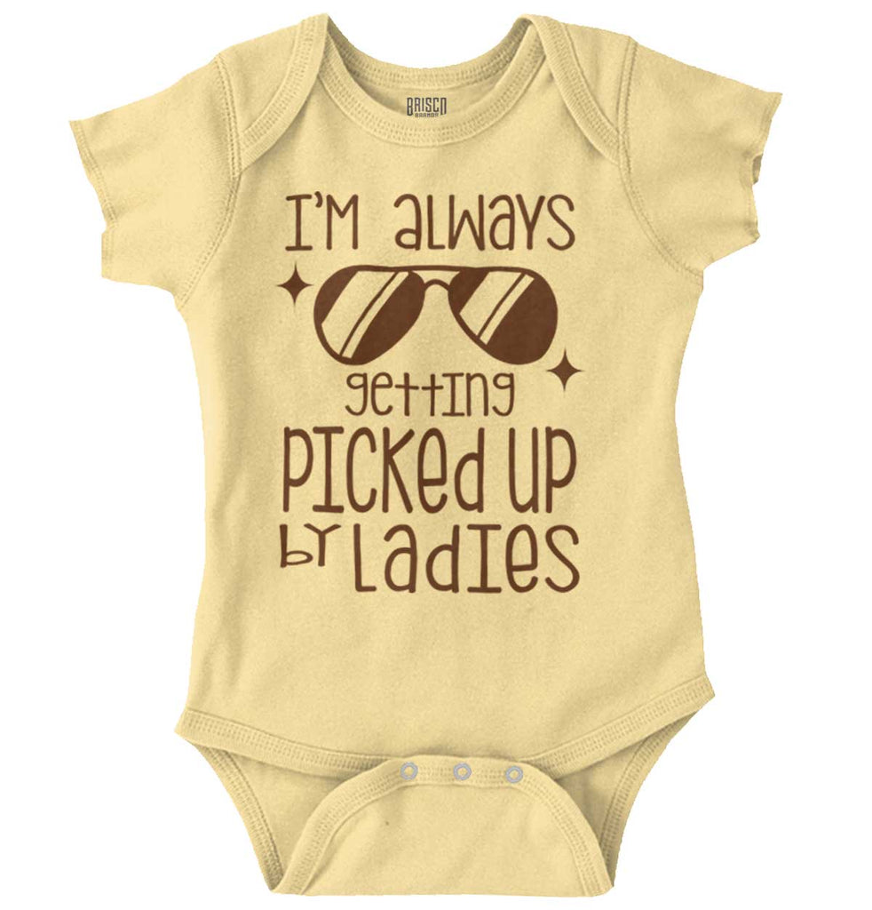 Picked Up By Ladies Romper Bodysuit-Direct To Garment Print-Brisco Baby