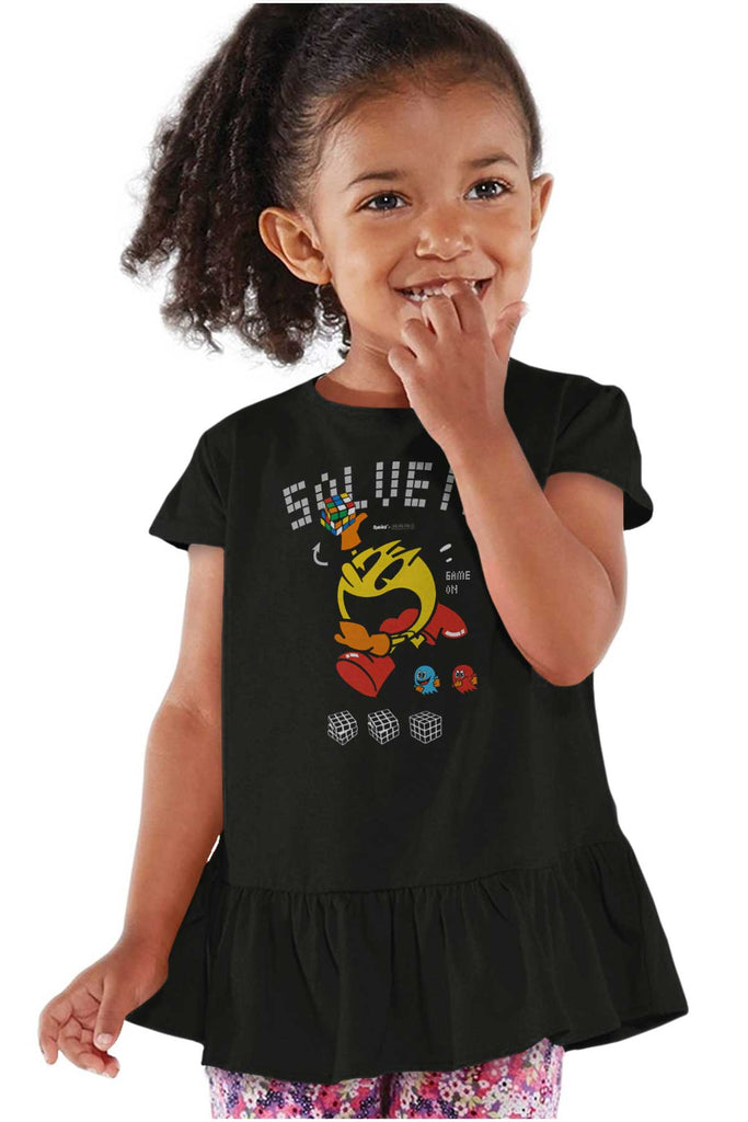 Solve It Pac-Man Toddler Ruffle Bottom Tee-Direct To Garment Print-Brisco Baby