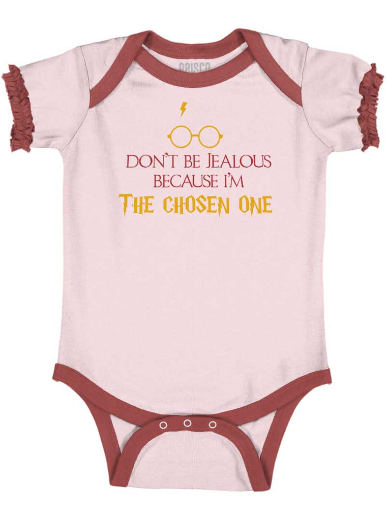 Jealous Of Chosen One Baby Ruffled Trim Romper-Direct To Garment Print-Brisco Baby