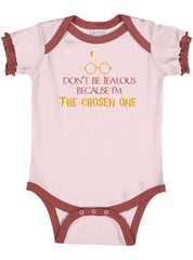 Jealous Of Chosen One Baby Ruffled Trim Romper-Direct To Garment Print-Brisco Baby