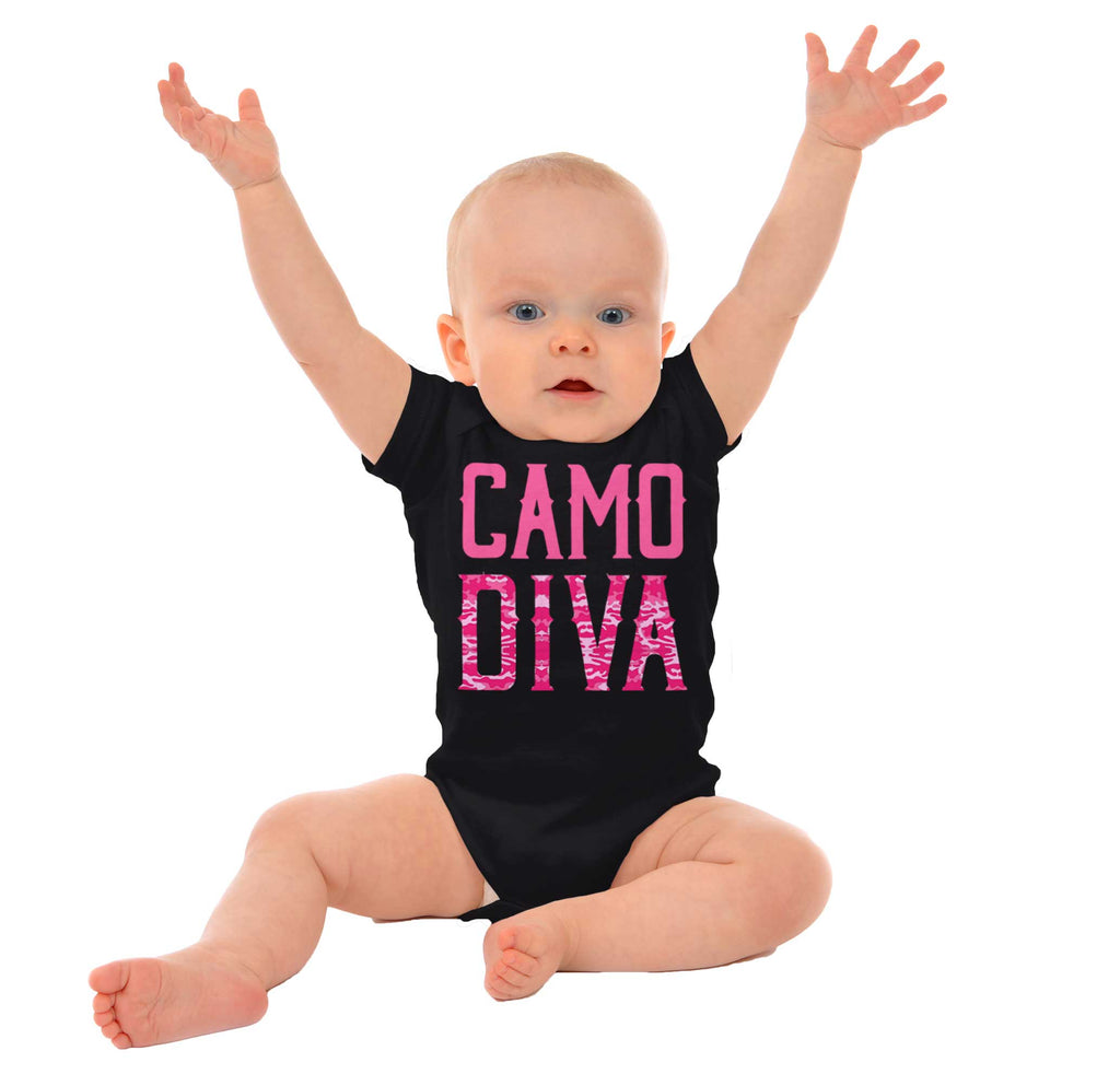 Pink Camo Diva Romper Bodysuit-Direct To Garment Print-Brisco Baby