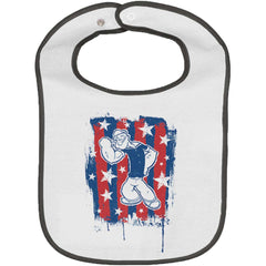 Stars Stripes Popeye Trimmed White Snap Bib-Direct To Garment Print-Brisco Baby