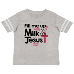 Milk And Jesus Toddler Football Jersey Tee-Direct To Garment Print-Brisco Baby