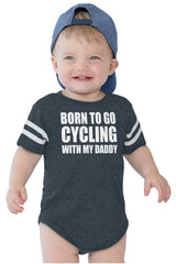 Cycling With Daddy Football Romper Bodysuit-Direct To Garment Print-Brisco Baby