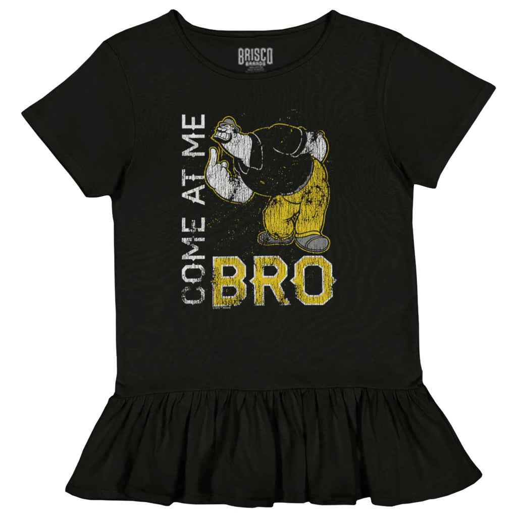 Come At Me Bro Toddler Ruffle Bottom Tee-Direct To Garment Print-Brisco Baby