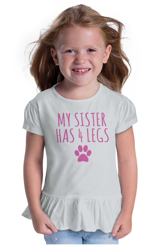 Sister has 4 legs Toddler Ruffle Bottom Tee-Direct To Garment Print-Brisco Baby