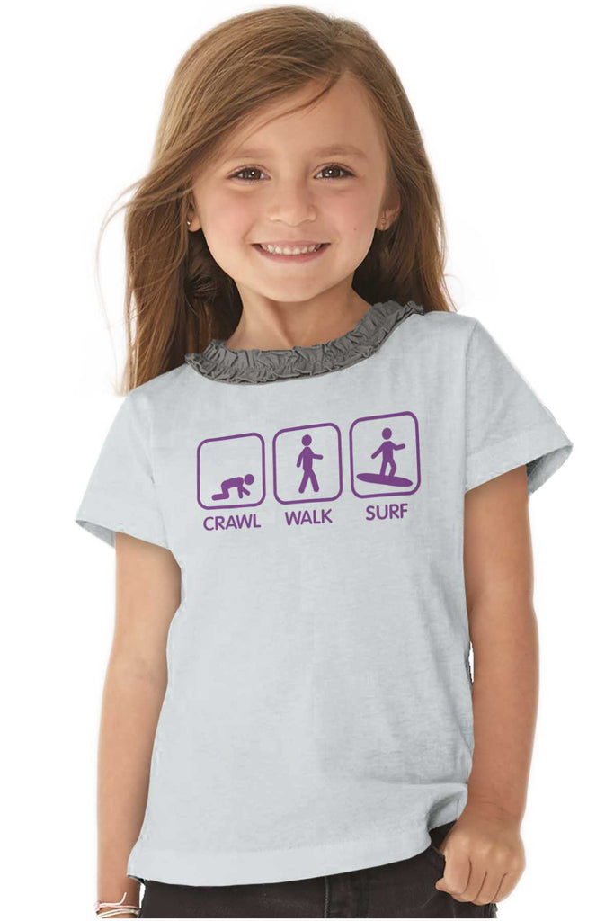 Crawl Walk Surf Toddler Ruffled Trim T-Shirt-Direct To Garment Print-Brisco Baby