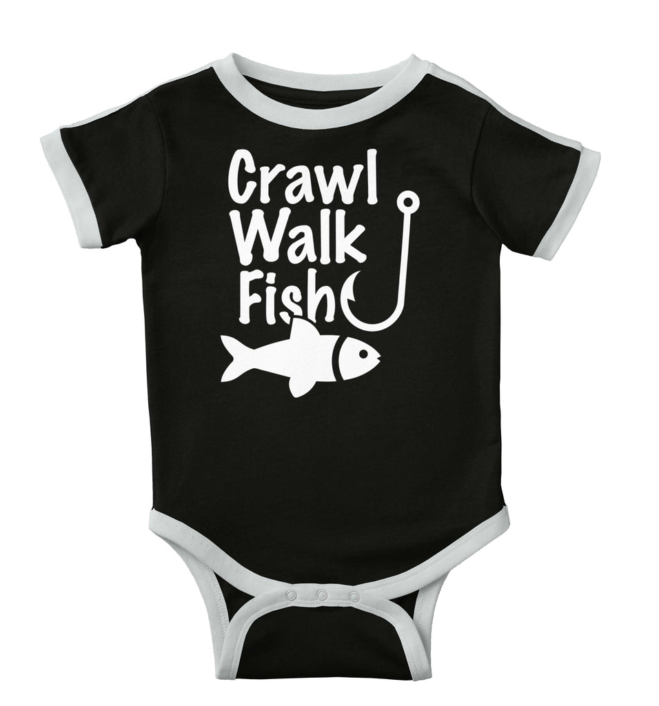 Crawl Walk Fish Ringer Romper Bodysuit-Direct To Garment Print-Brisco Baby
