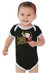 Love Your Selfie Baby Ruffled Trim Romper-Direct To Garment Print-Brisco Baby