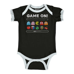 Game On Pac-Man Baby Ruffled Trim Romper-Direct To Garment Print-Brisco Baby