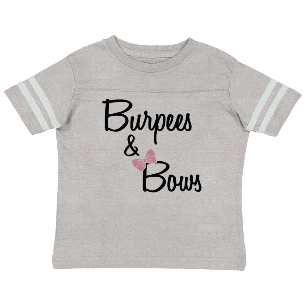 Burpees and Bows Toddler Football Jersey Tee-Direct To Garment Print-Brisco Baby