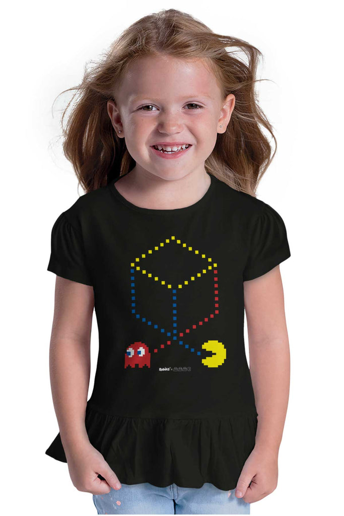Pac-Man Cube Toddler Ruffle Bottom Tee-Direct To Garment Print-Brisco Baby