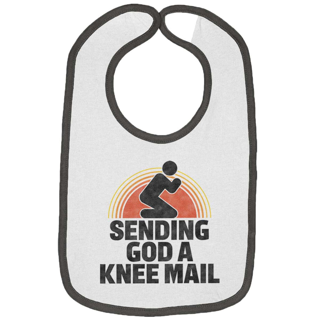Sending God A Knee Mail Trimmed Colored Velcro Bib-Direct To Garment Print-Brisco Baby