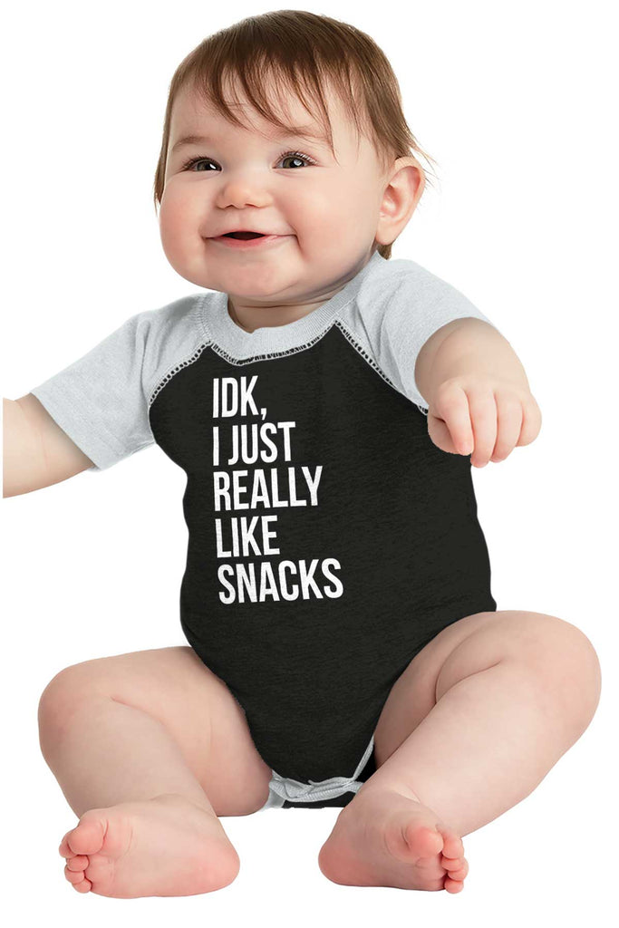 Really Like Snacks Raglan Romper Bodysuit-Direct To Garment Print-Brisco Baby