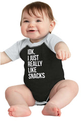 Really Like Snacks Raglan Romper Bodysuit-Direct To Garment Print-Brisco Baby
