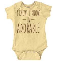 I Know I'm Adorable Romper Bodysuit-Direct To Garment Print-Brisco Baby