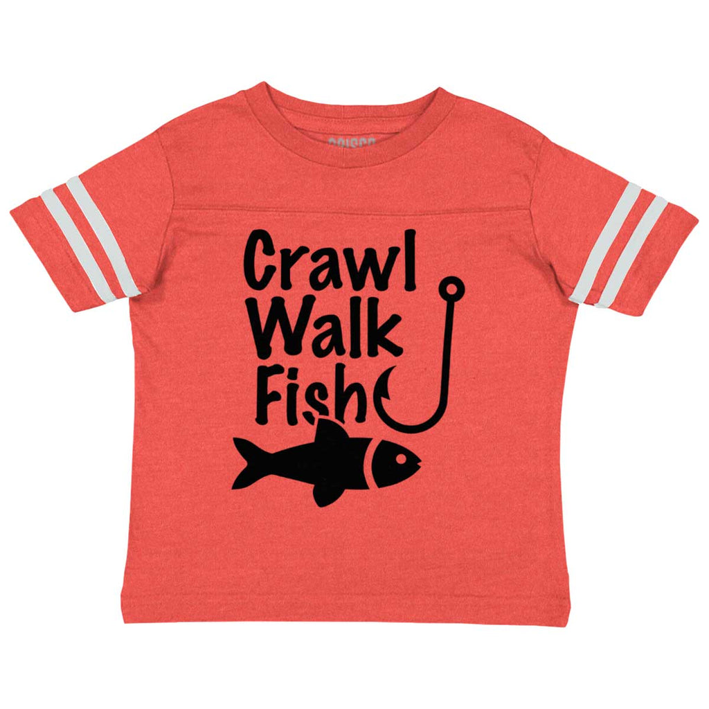 Crawl Walk Fish Toddler Football Jersey Tee-Direct To Garment Print-Brisco Baby