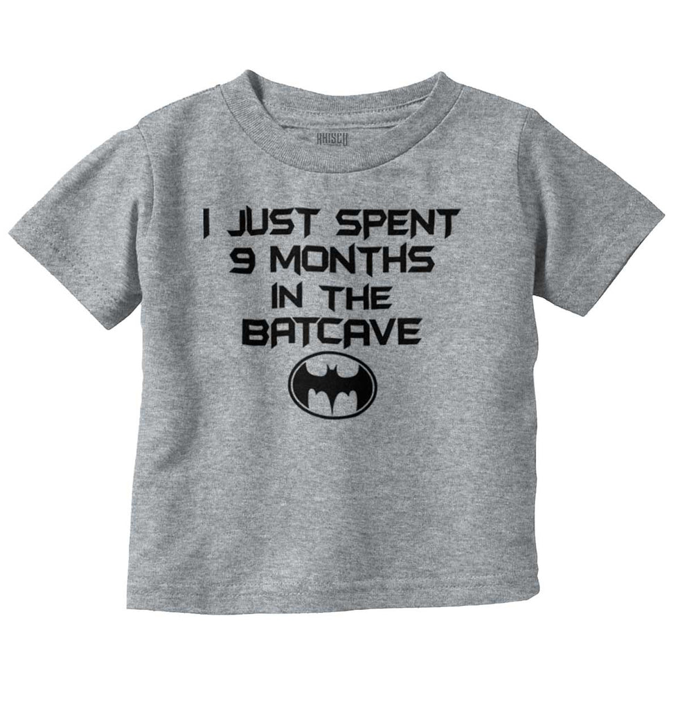 9 Months in Batcave Infant Toddler T Shirt-Direct To Garment Print-Brisco Baby